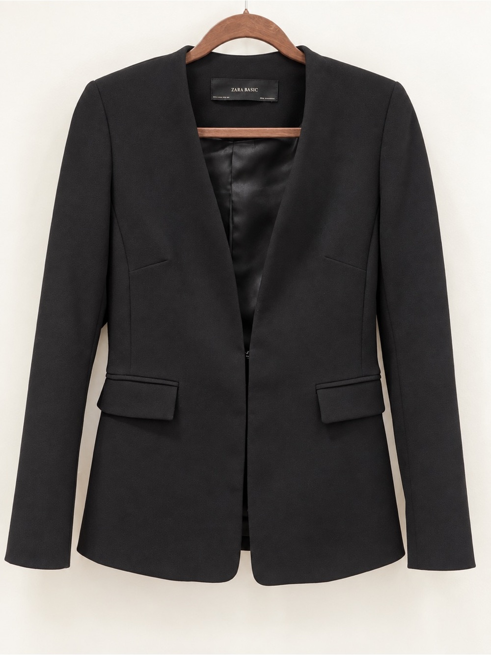 Zara Black Collarless Tailored Blazer